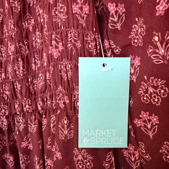 NWT Market & Spruce Caren Smocked Dress Burgundy Sz 12 Floral - Picture 7 of 10